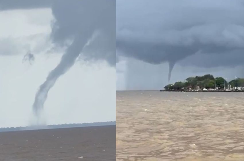  VÍDEO: tromba d’água surge no Rio Amazonas após chuva intensa na capital do Amapá