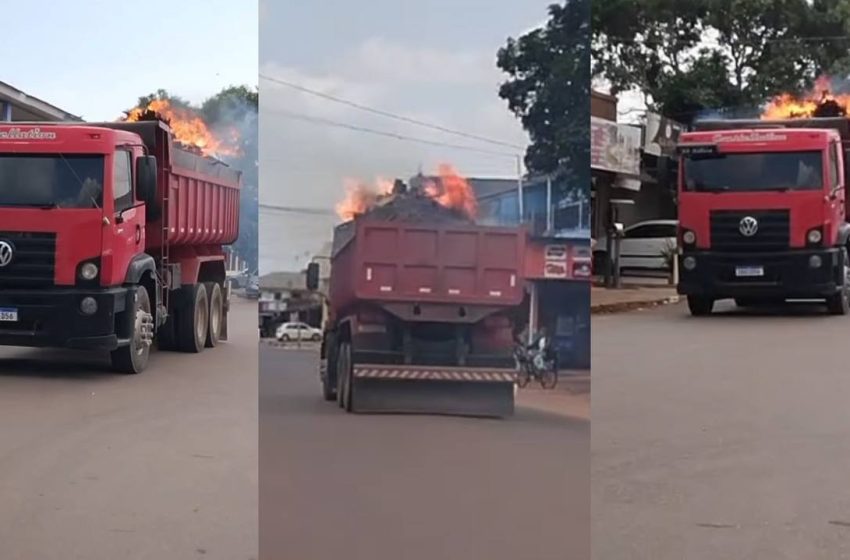  ‘Caçamba fantasma’: veículo em chamas trafega pelas ruas de Macapá