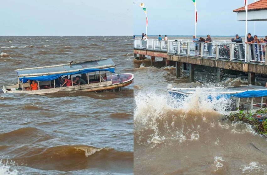  Embarcação naufraga na orla do Rio Amazonas, em Macapá; ninguém ficou ferido