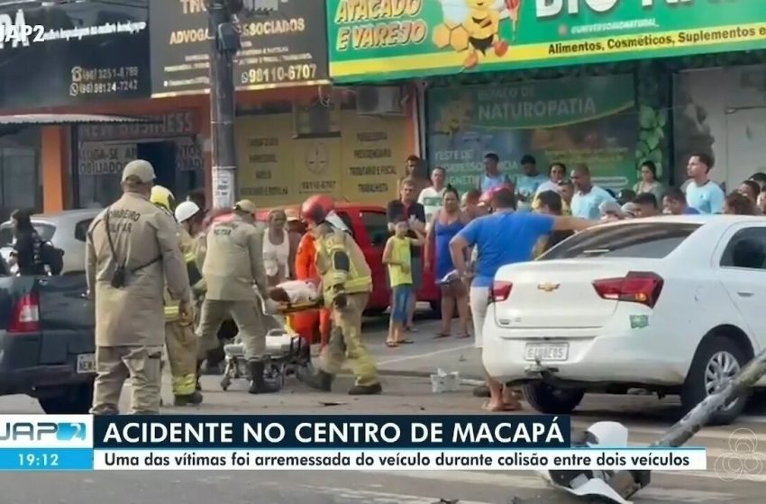  Vítima é arremessada em acidente envolvendo dois carros no centro de Macapá