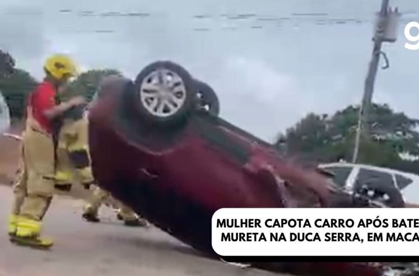  Mulher capota carro após bater em mureta na Duca Serra, em Macapá