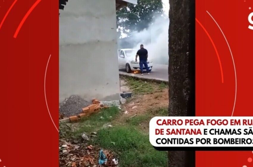  VÍDEO: carro pega fogo em rua de Santana e chamas são contidas por Bombeiros