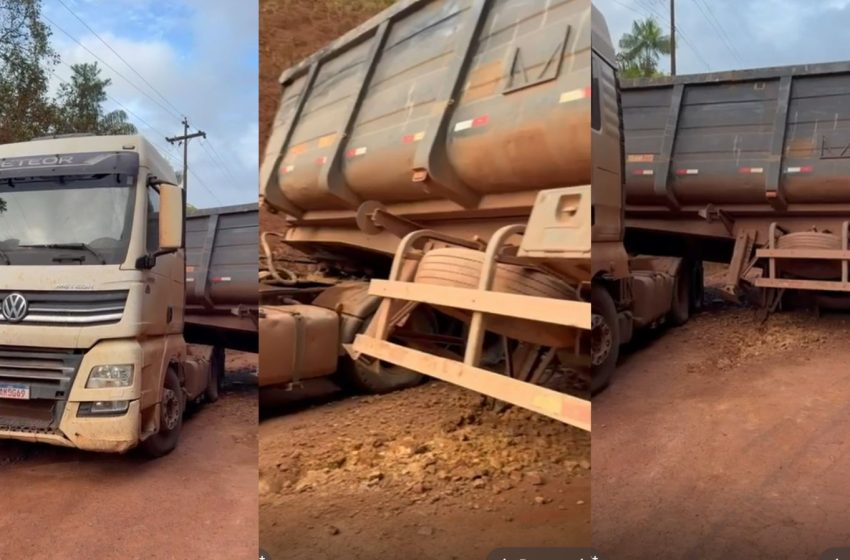  Pista escorregadia causa acidente e congestionamento em estrada de terra da BR-210, no Amapá