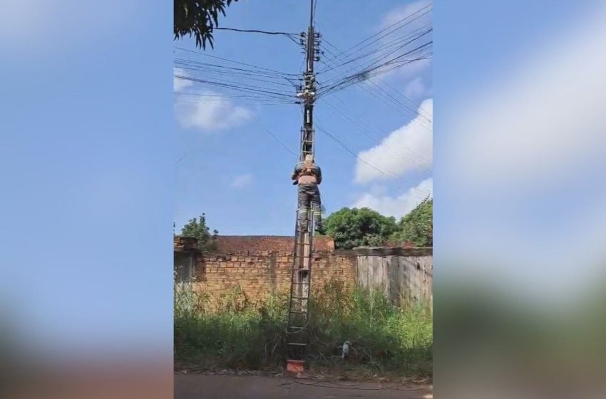 Trabalhador sofre choque elétrico, fica inconsciente e é resgatado do alto de poste em Macapá